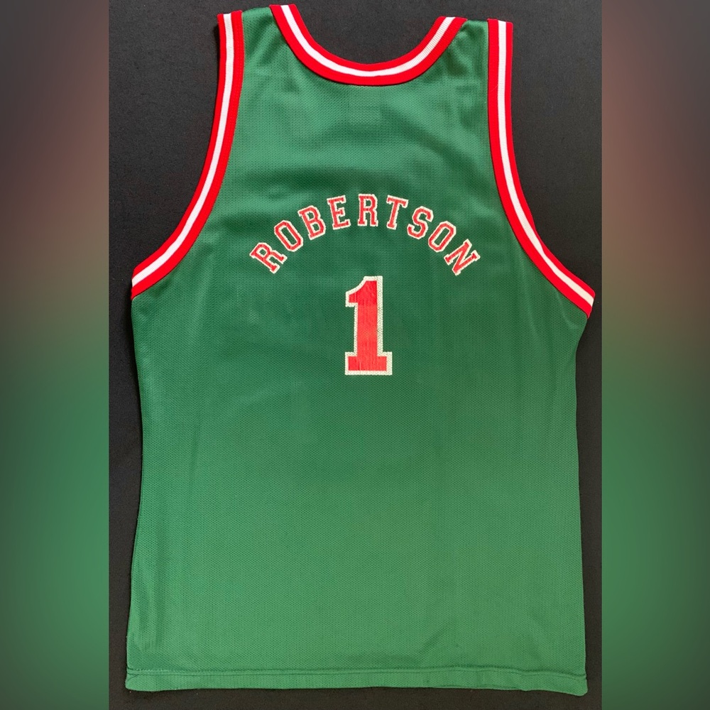 Vintage Champion NBA Oscar Robertson Milwaukee Bucks #1 Green Jersey Gold Logo - Picture 5 of 6